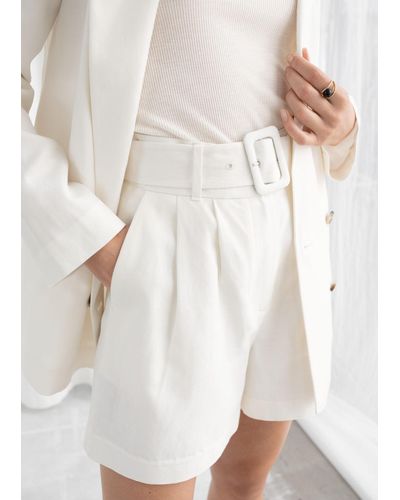& Other Stories Belted Linen Blend Shorts - White