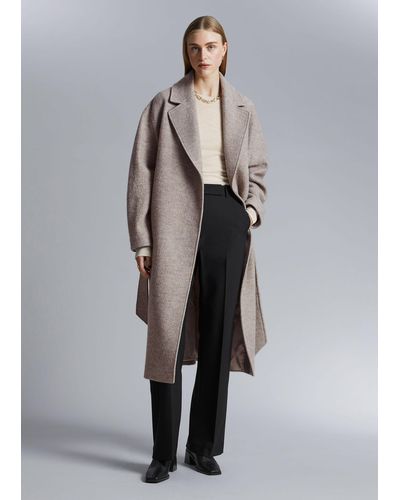 & Other Stories Voluminous Belted Wool Coat - Grey