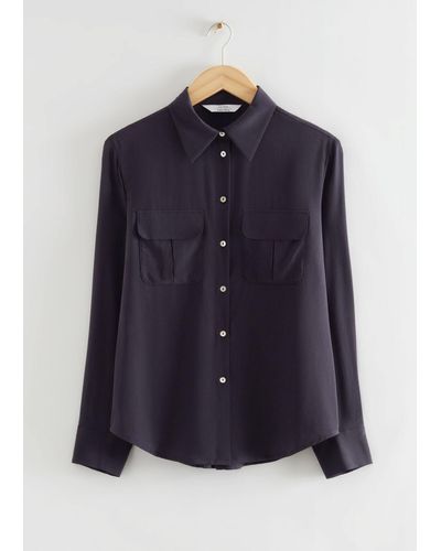 & Other Stories Classic Mulberry Silk Shirt - Blue