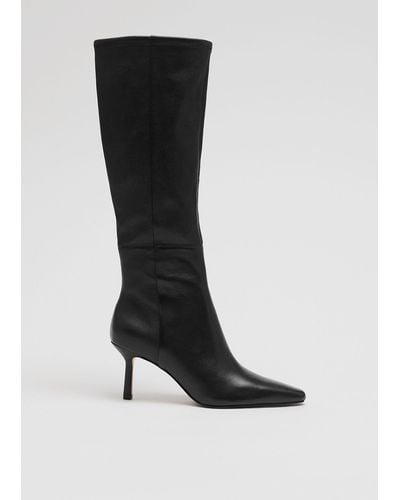 & Other Stories Knee High Leather Sock Boots - Black
