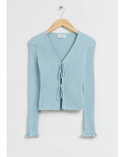 & Other Stories Tie-front Ribbed Cardigan - Blue