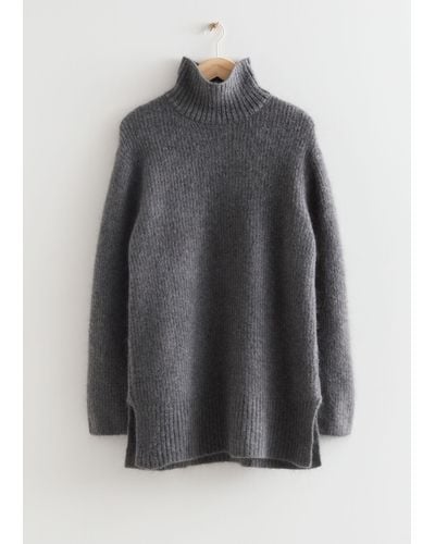 & Other Stories Oversized Knitted Turtleneck Sweater - Grey