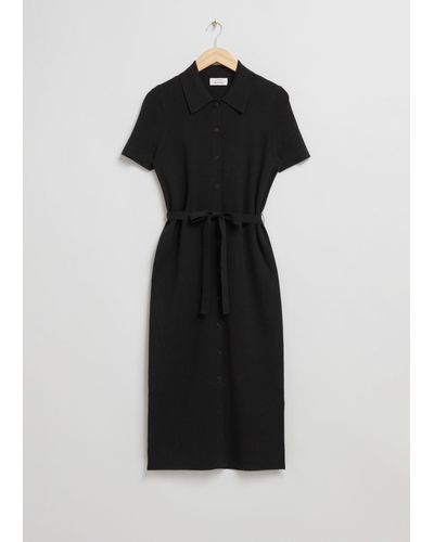 & Other Stories Fitted Midi Buttoned Shirt Dress - Black