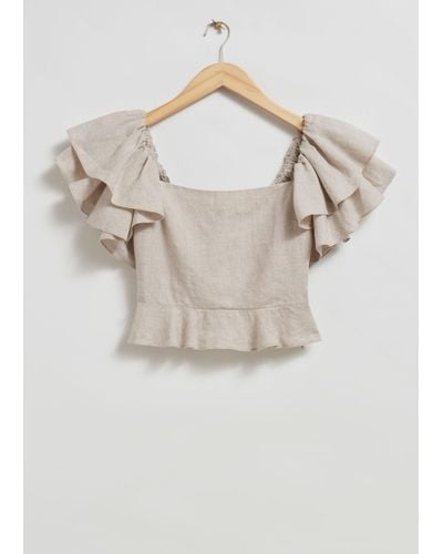 & Other Stories Frilled Sleeve Peplum Top - White