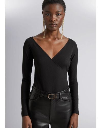 & Other Stories Off-shoulder Wrap Bodysuit - Black