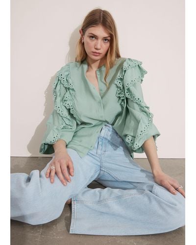 & Other Stories Scalloped Frill Blouse - Green