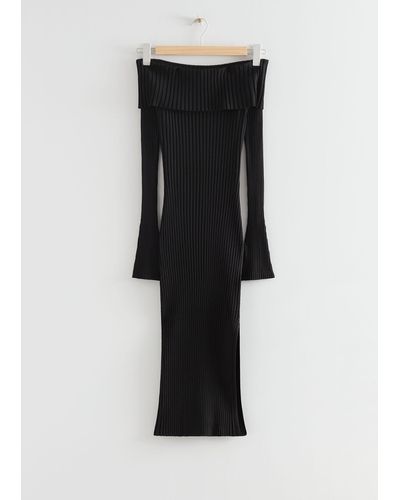 & Other Stories Layered Ribbed Midi Dress - Black