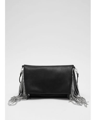 & Other Stories Rhinestone Fringed Leather Clutch - Black