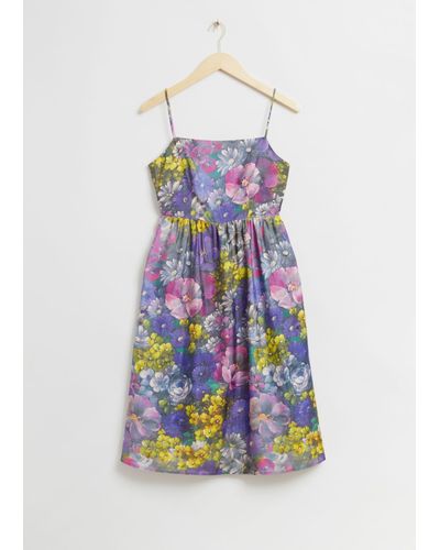 & Other Stories Printed Silk Bow-detailed Dress - Blue