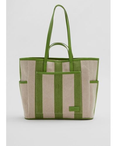 & Other Stories Large Leather Trimmed Canvas Tote - Green