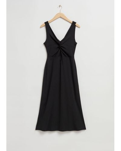 & Other Stories Ribbed Twist-front Midi Dress - Black