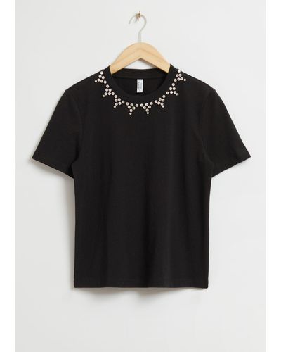 & Other Stories Rhinestone-embellished T-shirt - Black