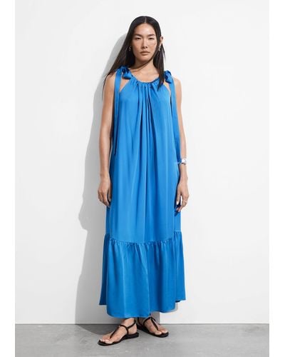 & Other Stories Gathered Sleeveless Midi Dress - Blue