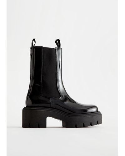 & Other Stories Chunky Platform Chelsea Leather Boots - Black