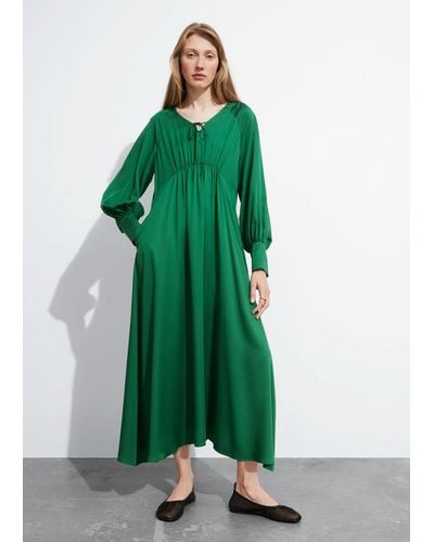 & Other Stories V-cut Satin Midi Dress - Green
