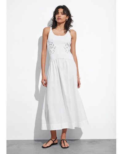 & Other Stories Embroidered Tank Midi Dress - White