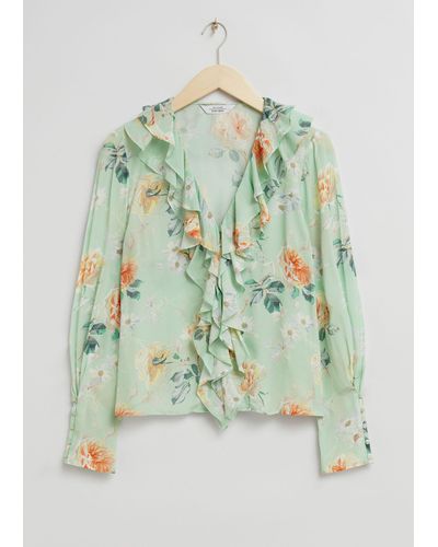 & Other Stories Fitted Frilled Collar Blouse - Green