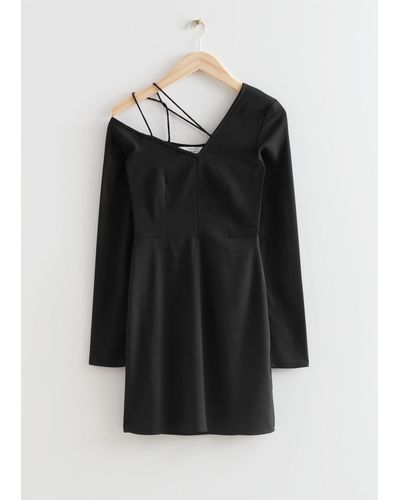 & Other Stories Asymmetric One-shoulder Mini Dress - Black