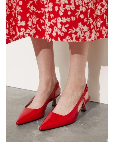 & Other Stories Slingback Leather Pumps - Red