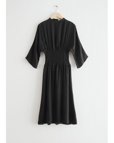 & Other Stories Smocked Waist Midi Dress - Black
