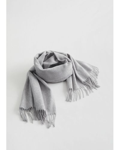 & Other Stories Fringed Wool Blanket Scarf - Grey
