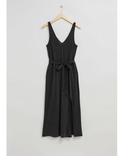 & Other Stories V-neck Cupro Midi Dress - Black