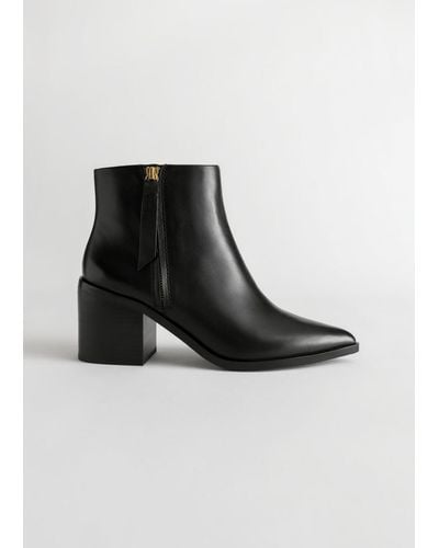 & Other Stories Pointed Leather Ankle Boots - Black
