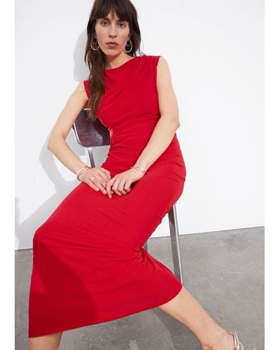& Other Stories Draped Sleeveless Midi Dress - Red