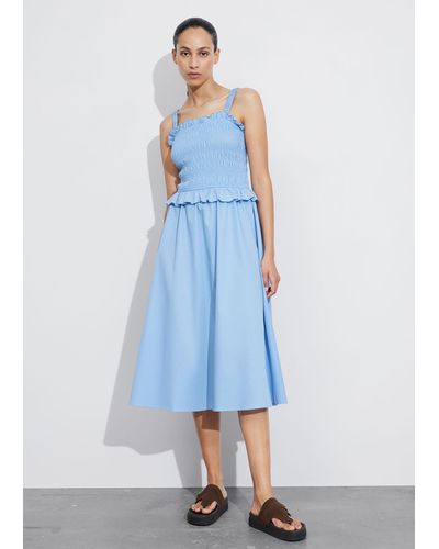 & Other Stories Ruched Midi Dress - Blue