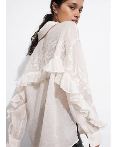 & Other Stories Embroidered Frill-trimmed Shirt - Natural