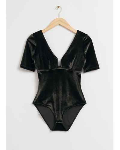 & Other Stories Velvet Jacquard Bodysuit - Black