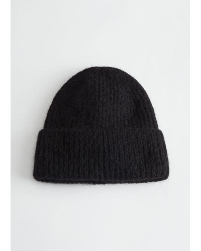 & Other Stories Ribbed Wool Blend Beanie - Black
