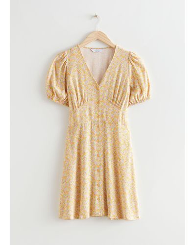& Other Stories Printed Buttoned Mini Dress - Natural