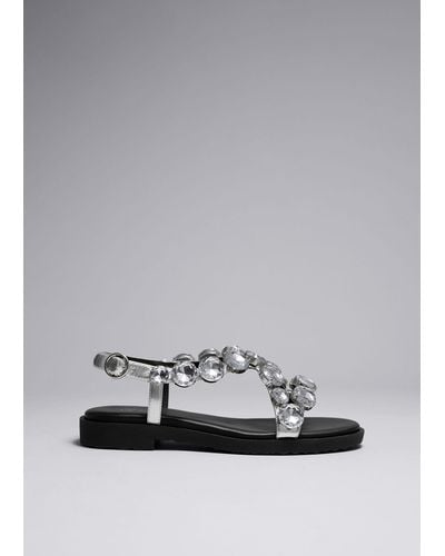 & Other Stories Crystal-embellished Leather Sandals - Grey