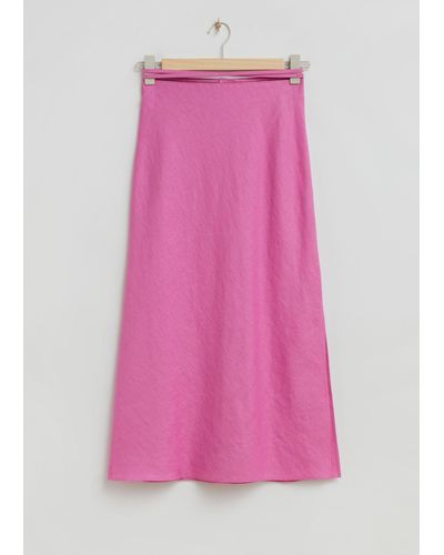 & Other Stories Strap Detail Linen Midi Skirt - Pink