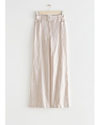 & Other Stories Flared Linen Trousers - White