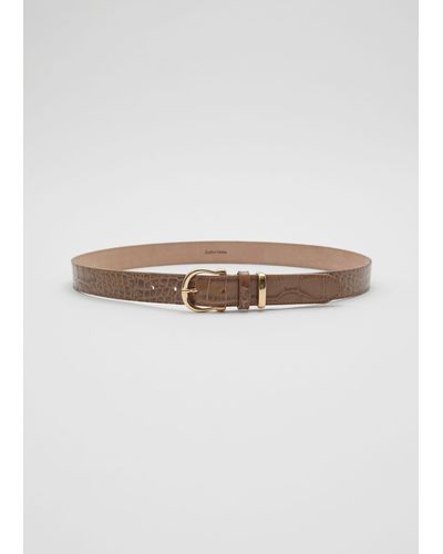 & Other Stories Croco Leather Belt - White