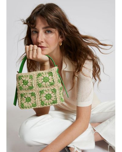 & Other Stories Leather-trimmed Crochet Bag - Green