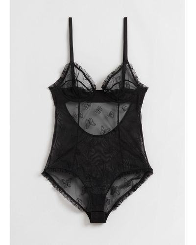 & Other Stories Butterfly Lace Bodysuit - Black