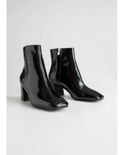 & Other Stories Patent Square Toe Ankle Boots - Black