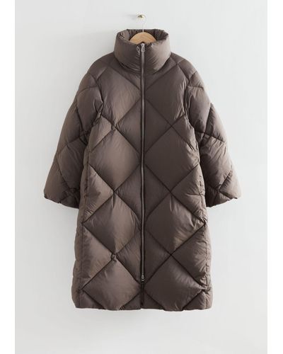 & Other Stories Diamond Padded Puffer Coat - Brown