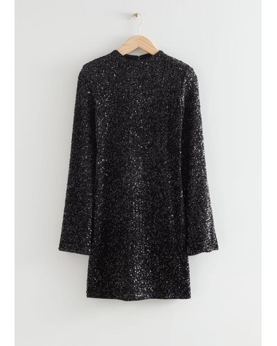 & Other Stories Fitted Sequin Mini Dress - Black