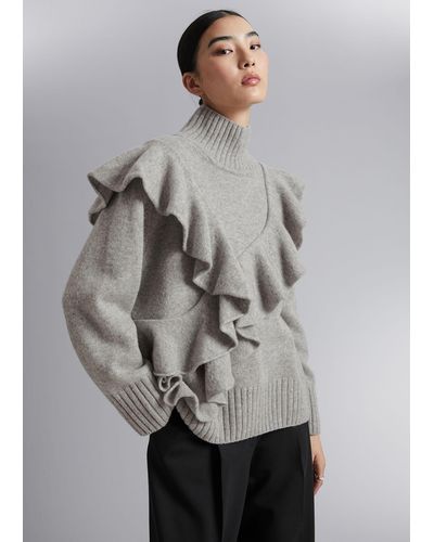 & Other Stories Ruffled Wool Knit Jumper - Grey