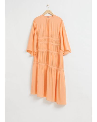 & Other Stories Ruched Relaxed-fit Asymmetric Dress - Orange