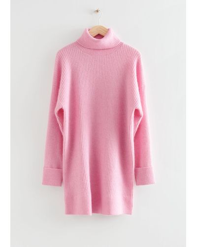 & Other Stories Oversized Turtleneck Knit Sweater - Pink