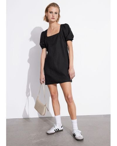 & Other Stories Linen Mini Dress - Black