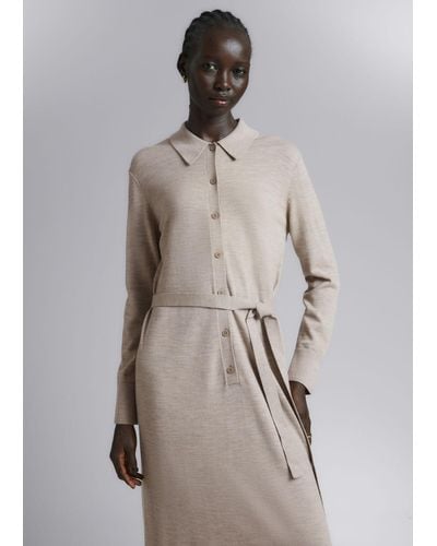 & Other Stories Knitted Polo Dress - Natural