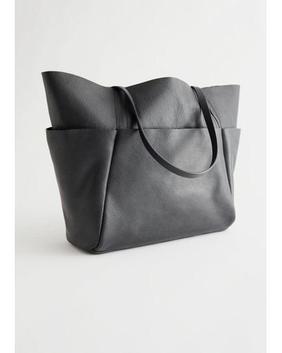 & Other Stories Layered Leather Tote Bag - Black
