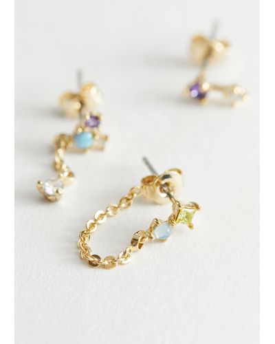 & Other Stories Rhinestone Chain Drop Earrings - Green