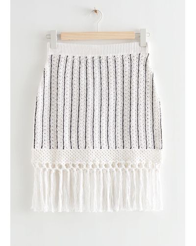 & Other Stories Fringed Crochet Mini Skirt - White